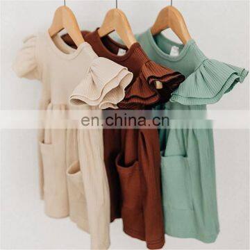 Children Girls Dress Autumn Winter Ribbed Knitted Dresses Solid Color Girls Ruffles Princess Dresses For Girls Casual Daily
