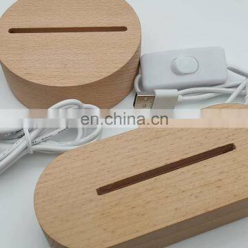 wooden table lamp led light base cable switch Modern night light acrylic 3D led night lamp base