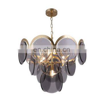 Современный роскошный дымчато-серый стеклянный круглый светильник-дизайн с золотым подвеской на основе светодиодов photo-5