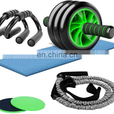 Customized Logo Fitness Twoway Ab Wheel roller Abdominal Core Strength Device Push Up Grab Hand Jump Rope With Knee Pads