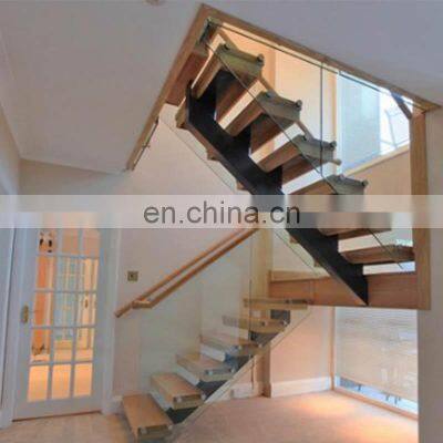 Crystal glass balustrade design light stain oak handrail and stair treads split level staircase