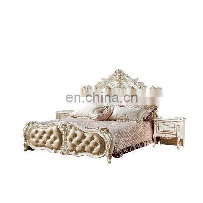 Hot sell Antique hand carved headboard luxury European style bedroom furniture classical leather bed