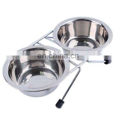 Simple style Pet Feeder Wrought iron Bracket With Double Stainless Steel Bowl, Metal Pet Feeder