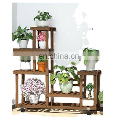 K&B home decor factory wholesale cheap solid wood flower pot stand with wheel