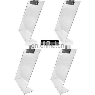 4 Pack Clear Acrylic Clipboard with Stand for Desktop Letter Size Clipboard