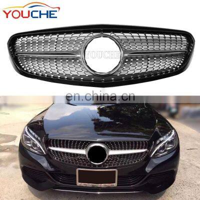 Diamond radiator front bumper mesh hood grille for Mercedes Benz C class W205 basic model 2015-2018