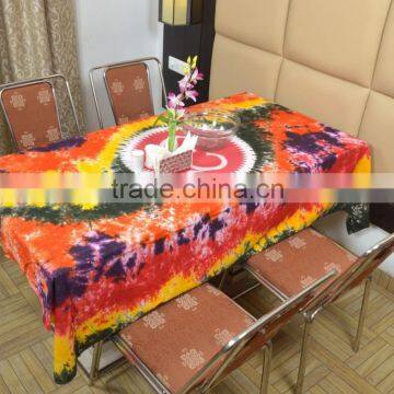 Indian Cotton Table Cloth Multicolored Hand Dyed OM Printed Dinning Table Cloth Vintage Wall Hanging Throw Bed Sheet Cover TC7