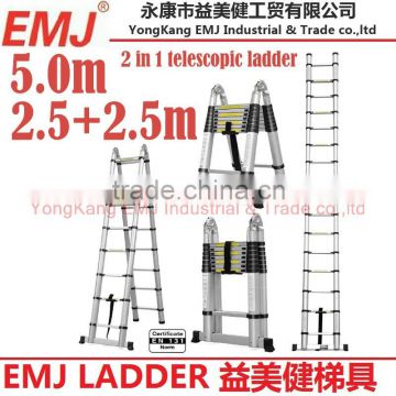 5.0m 2 in 1 telescopic ladder single ladder 5.0m A type ladder 2.5m+2.5m