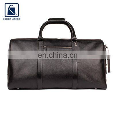 Fashion Style Polyester Lining Material and Nickle Fittings Unique Design Travel Genuine Leather Duffel Bag for Men
