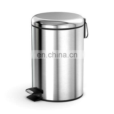 Durable Stainless Steel Armor Style Flat Foot Pedal Trash Can Metal Trash Bin with Bowl Soft Close Lid Fingerprint-proof