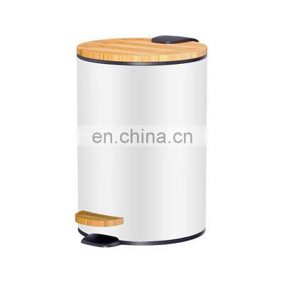 Multi Volume Big Dustbin Bamboo Pedal Trash Can Metal Mirror Waste Bin with Bamboo Lid and inner Bucket for Kitchen