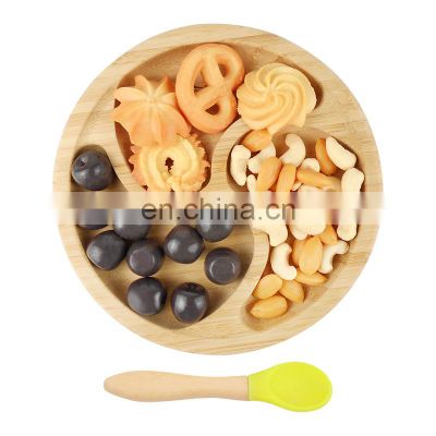 Weaning Natural Bamboo Baby Plate With Soft Silicone Spoons For Baby