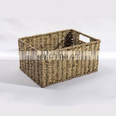 Wholesale Rectangle Woven Rattan Seagrass Basket Hand-Woven Storage Baskets for Bedroom and Bathroom photo-4