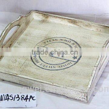 Wholesale antique white wooden tray wood plate shabby chic style