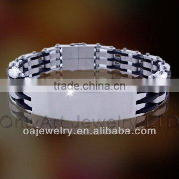 hot sale 316L Stainless Steel big bracelets with rubbers paypal accepted