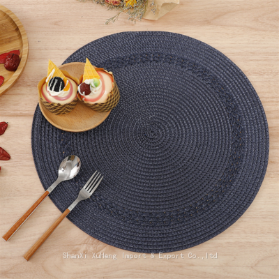 Wholesale 38 cm Popular Navy Blue Colored Round Woven Table Place Mat For Wedding Table Decoration