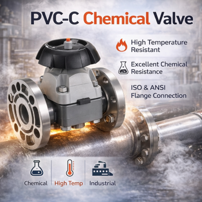PVC-C Diaphragm Valve Flange ISO ANSI High Temperature Chemical Control Valve