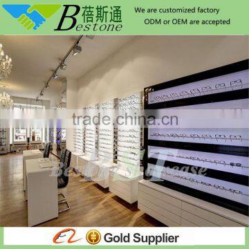 wall wooden showcase for optical, floor standing optical showcase