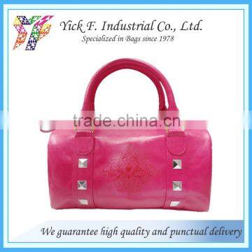 Fashion Fancy with embossed logo Pink PU Mini Boston Bag handbag