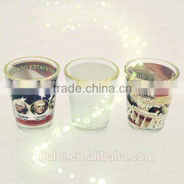 2oz shot glass with white panel gold rim for sublimation printable