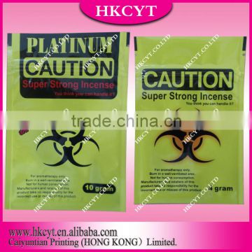 Hot sell bag!!Caution herbal incense packaging bags for3g4g10g