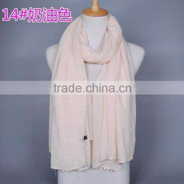 New Design Plain Blank Solid Color Cotton Ladies Fashion Scarves With Pendant photo-3