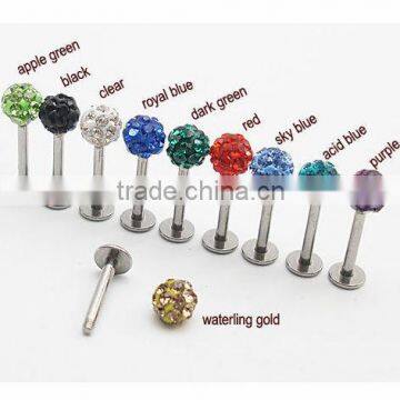 Internally threaded disco ball labrets,multi-gems lip jewelry