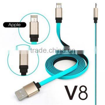 Real 2 in 1 Noodle Data Link Micro USB Charger IOS Cable