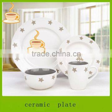 LJ-4355 hand made ceramic plates with bowl and coffee mug