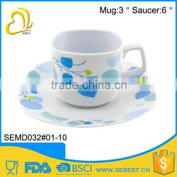 quality assurance plastic tea mug with melamine saucer