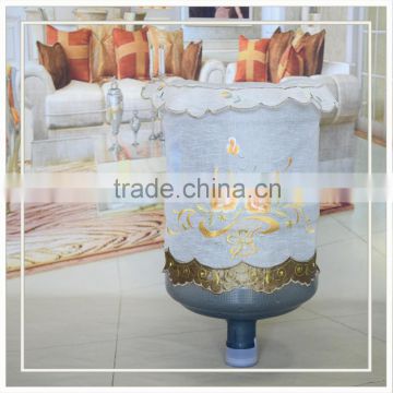 Polyester embroidery gallon water cover on bamboo organza fabric for decoration