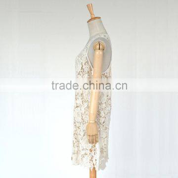 Hot Selling Racer Back Design Cotton Transparent Sleeveless Long Crochet Lace Tops photo-2