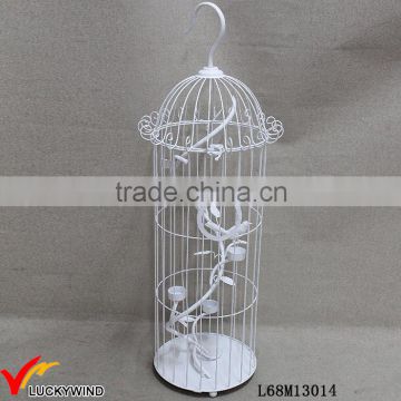 Fancy White Decorative Metal Bird Cage Candle Holder