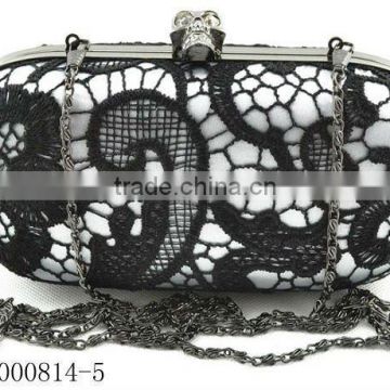 hot sale ladies hard clutch evening bag with black lace