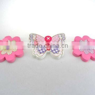 decorative wooden flower and butterfly hang wall hooks three pieces set of 3pcs for kids