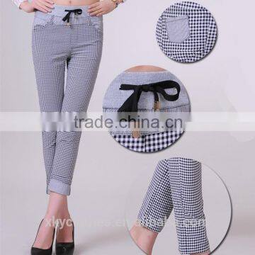 2016 YiLin Fashion Female Houndstooth Print Black and White Milk lades' pants