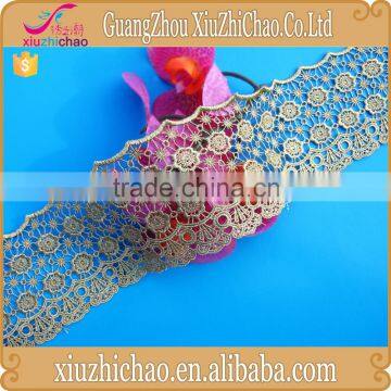 HG0319 water soluble embroidery gold metallic chemical lace trim wholesale