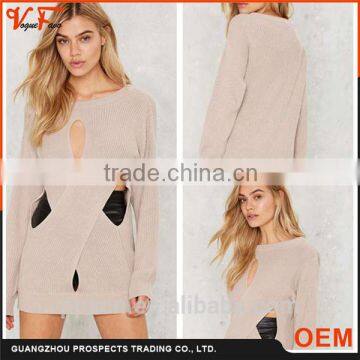 Famous Brand China Computerized Knitting Color Combination Hollow Girls Sweater