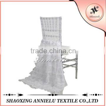 Fancy white mesh and organza ruffled wedding chair cover