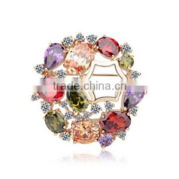 Platinum Plated Luxurious Multi Color Round Brooch With AAA+ Cubic Zircon Micro Pave Setting for Women and Men in 4 Colors