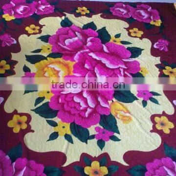 Emboss Flower printed velvet bedsheet with 3 side lace