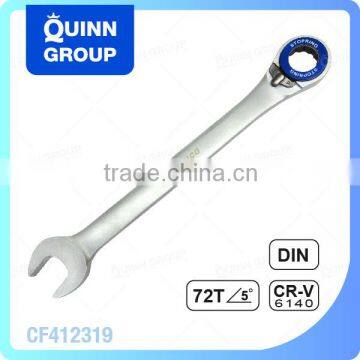 Quinnco 19 mm 15 Degree Offset Ratchet Combinated Gear Wrench, 72 Teeth Reversible, CR-V