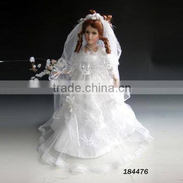 Home decoration items 18 inch ceramic porcelain doll in weeding dress