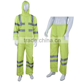 high visibility reflective waterproof nylon safety raincoat