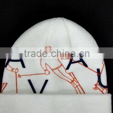 customized white funny beanie hats with printing logo skiing style