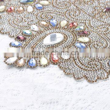 Garment Accessories Hot Fix Beaded Rhinestone Neckline Crystal Glass Appliques Neck Lace Collar For Dresses photo-3