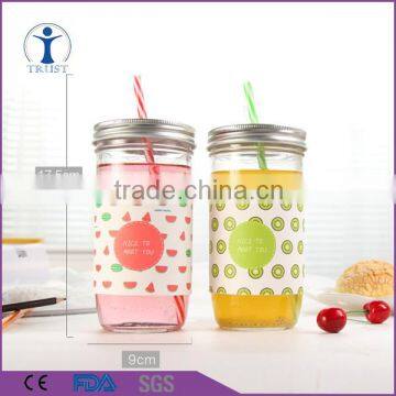 Hand made cheap price tall glass mason jar with straw                        
                                                Quality Choice