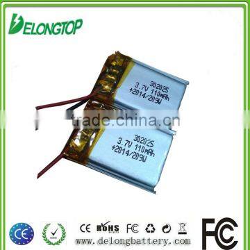 Manufacture sale 302025 3.7V 110mah lithium polymer battery with wire