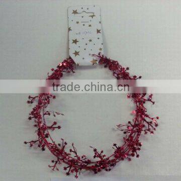 HOT SALE 9 Feet Metallic PVC Red Small Stars Tinsel,Wired Garlands, Gift Wrapping Tinsels