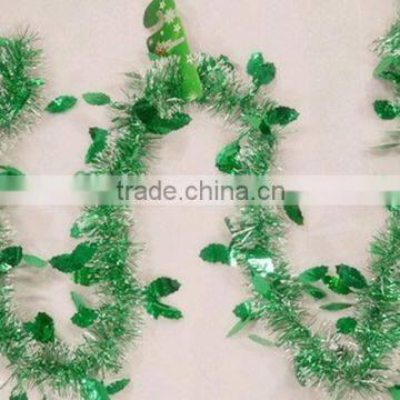 Christmas Tinsel Garland With Green Leaf,Indoor & Outdoor Decoration,Metallic Tinsel